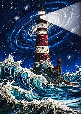 Lighthouse Seas Under Galaxy
