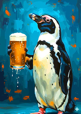 Penguin with Beer Painting