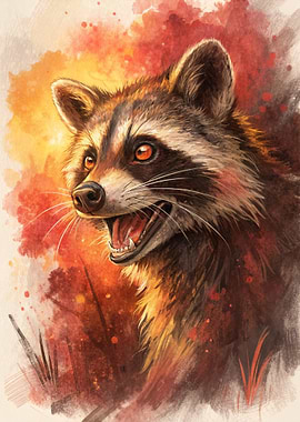 Watercolor Raccoon Portrait