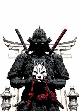 Samurai Warrior with Fox Mask
