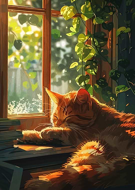 Sleeping Cat by the Window
