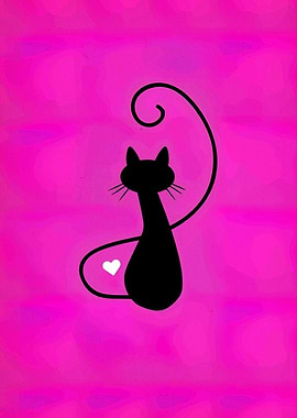 Silhouette of a Cat with Heart