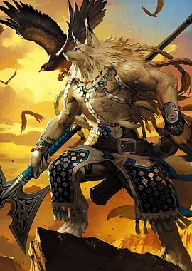 Wolf Warrior with Axe and Eagle
