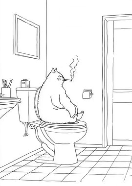 Smoking Cat on Toilet