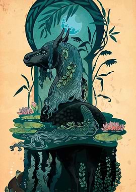 Mystical Horse in Water Garden