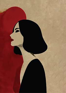 Elegant Woman Profile with Red Accent