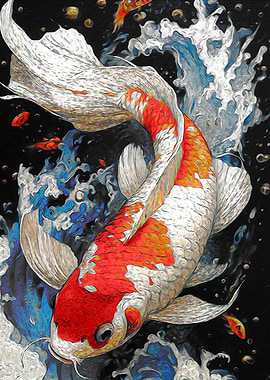 Koi Fish Painting with Water Splash