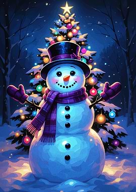 Festive Snowman with Christmas Tree