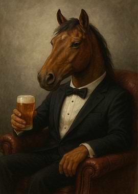 Horse in Tuxedo with Beer