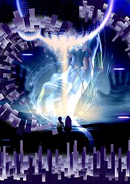Abstract Cityscape with Figures and Light