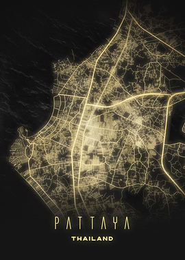 Glowing Pattaya, Thailand - Night City Map Poster, Modern Wall Art
