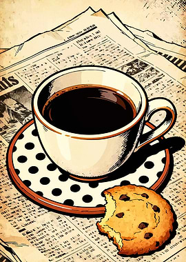 Coffee, Cookie, and Newspaper Still Life