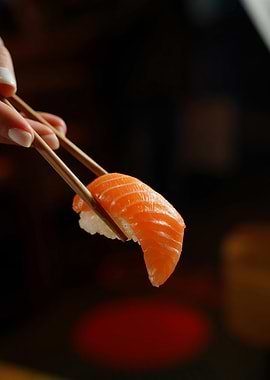 Salmon Nigiri Sushi with Chopsticks