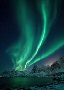 Aurora Borealis over Snowy Mountains