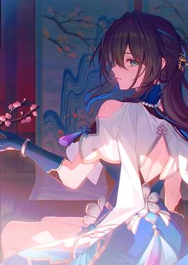 Anime Girl with Plum Blossoms