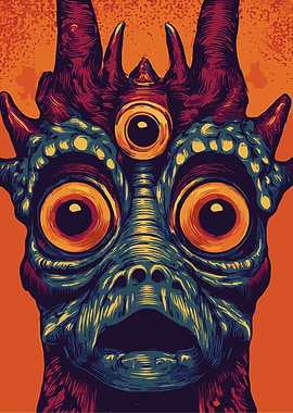 Three-Eyed Monster Face Illustration