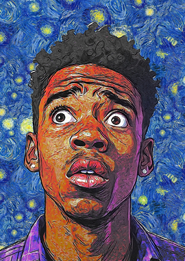 Surprised Man in Starry Night Style
