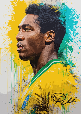 Pelé Portrait with Paint Splatter Background