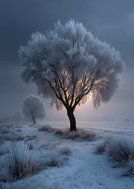 Frosty Trees in Winter Landscape