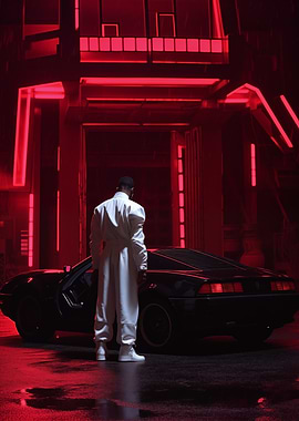Man in White Suit with Car