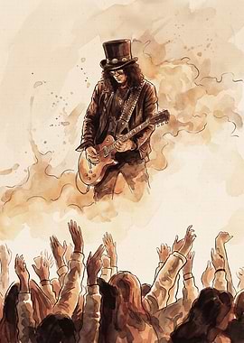 Guitarist Concert Watercolor Illustration
