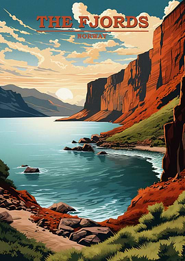 The Fjords Norway Travel Poster