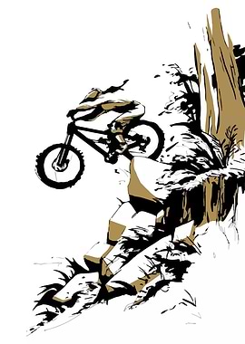 Mountain biker jumping off rocks
