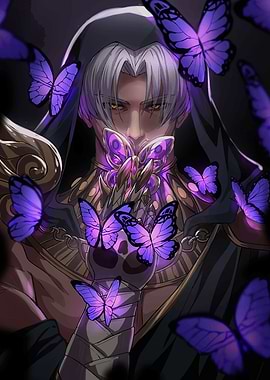 Mysterious Man Surrounded by Purple Butterflies