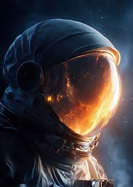 Astronaut with Nebula Reflection
