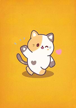 Cute Calico Cat Waving