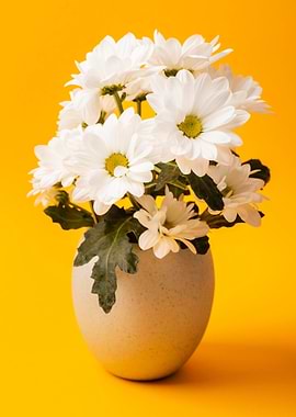 White Daisies in Vase on Yellow