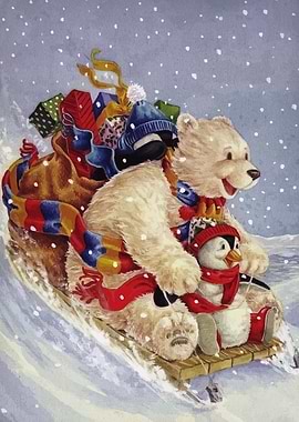 Polar Bear and Penguin Sledding