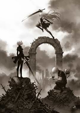 Nier Automata: Characters in Sepia Tone