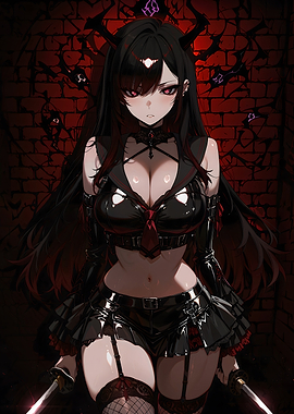 Anime Girl with Horns and Swords