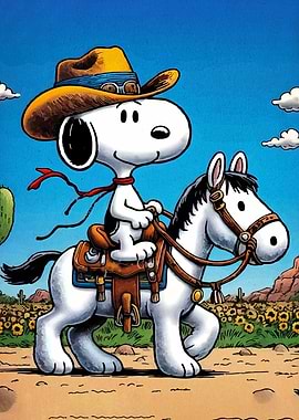 Snoopy the Cowboy Riding a Horse