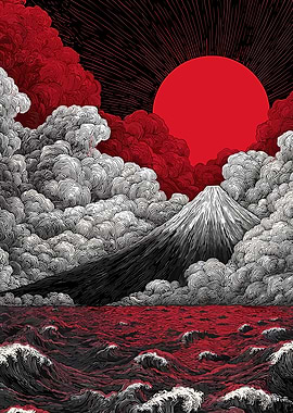 Mount Fuji Red Sea Art