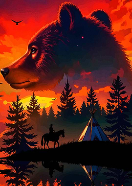 Bear Cowboy Teepee at Sunset