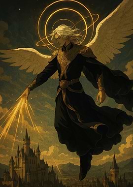 Angel with Golden Halo over City