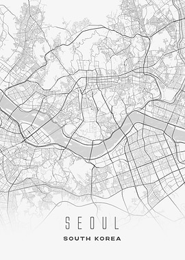 Seoul, South Korea - Minimal City Map Poster, Contemporary Wall Art