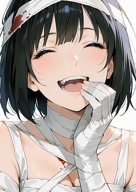 Bandaged Girl Smiling Anime Style