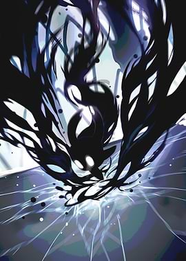 Abstract Shadow Figure with Glowing Eyes