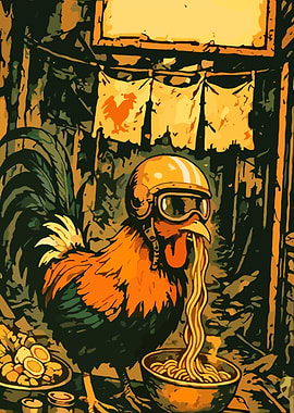 Motorcycle Helmet Chicken Eating Noodles
