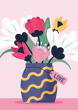 Floral Vase with Love Tag