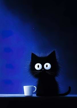 Black Cat and Coffee Cup
