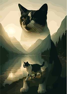 Cat Landscape Double Exposure Art