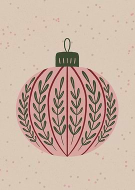 Pink Christmas Ornament with Green Leaves