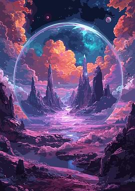 Fantasy Space Landscape with Bubble