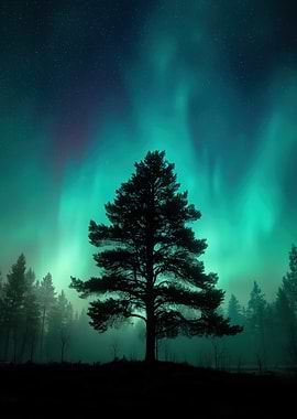 Aurora Borealis over Forest