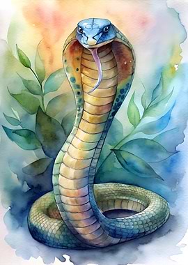 Watercolor Cobra Snake Art