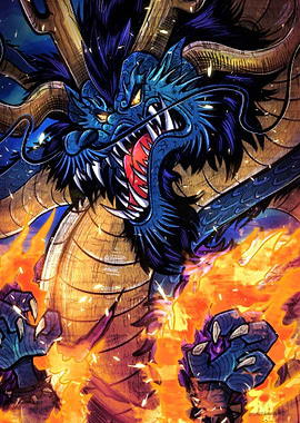 Blue Dragon in Flames Illustration